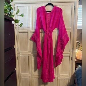 Jen’s Pirate Booty Dramatic Sleeve Kimono Robe Duster sz M / L Magenta